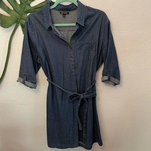 Faux Jean Mid-Sleeved Dress With Bow!